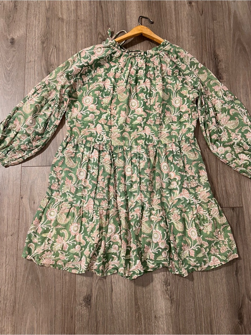 Grace Holiday Cotton Dress Botanical Floral Green Fully Lined Mini - Picture 4 of 6